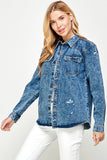 Women's Distressed Denim Shirts - 3 Color Washes