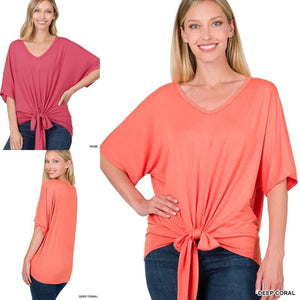 Luxe Rayon V Neck Tie Front Top