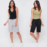 Elastic Waist Bermuda Shorts with Fray Hem - 2 Color Options