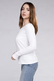 Cotton V-Neck Long Sleeve Top - Multiple Colors Available