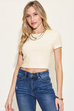 Ribbed Round Neck Short Sleeve Crop Tee