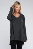 Dolman Long Sleeve V-Neck Side Slit High-Low Hem Top - Multiple color options