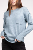 Melange Hi-Low hem Round Neck Sweater - Multiple Colors Available