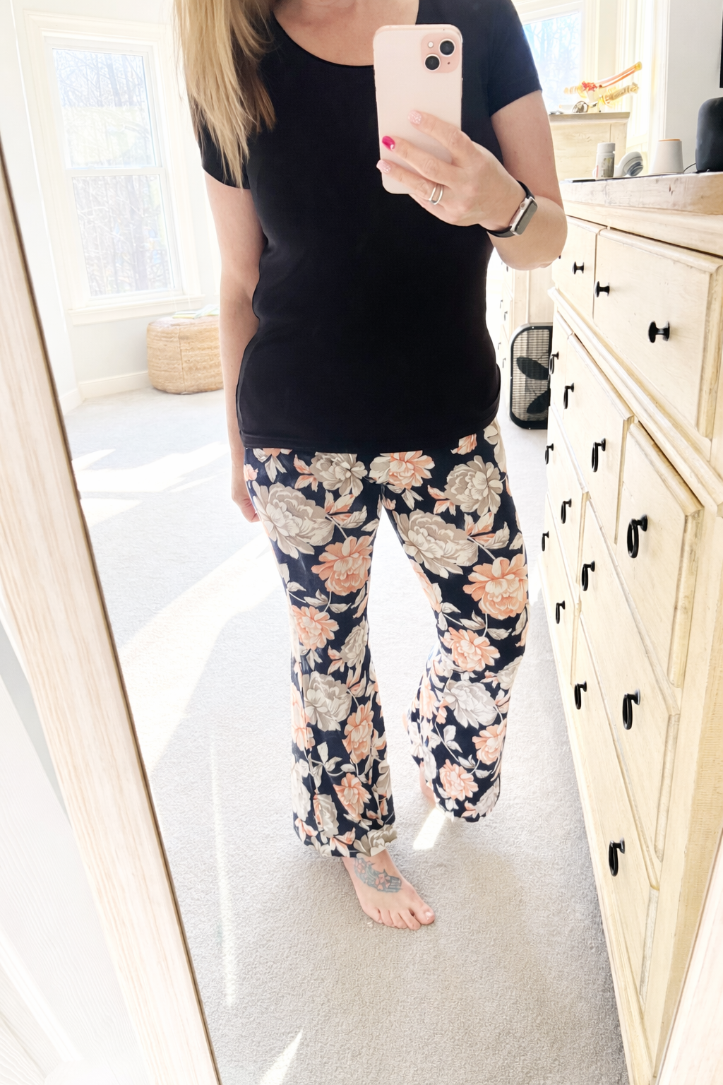 Fit & Flare Pants in Black Floral