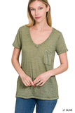 Washed Melange Burnout Scoop V-Neck Top - Multiple color options