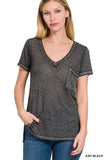 Washed Melange Burnout Scoop V-Neck Top - Multiple color options