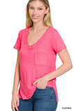 Washed Melange Burnout Scoop V-Neck Top - Multiple color options