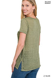 Washed Melange Burnout Scoop V-Neck Top - Multiple color options