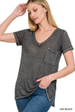 Washed Melange Burnout Scoop V-Neck Top - Multiple color options