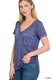 Washed Melange Burnout Scoop V-Neck Top - Multiple color options