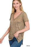 Washed Melange Burnout Scoop V-Neck Top - Multiple color options