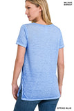 Washed Melange Burnout Scoop V-Neck Top - Multiple color options