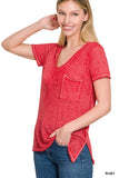 Washed Melange Burnout Scoop V-Neck Top - Multiple color options