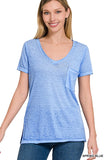 Washed Melange Burnout Scoop V-Neck Top - Multiple color options