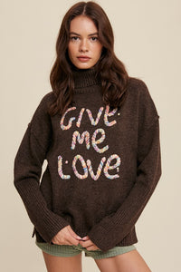 Give Me Love Stitched Mock Neck Sweater - 2 Color Options