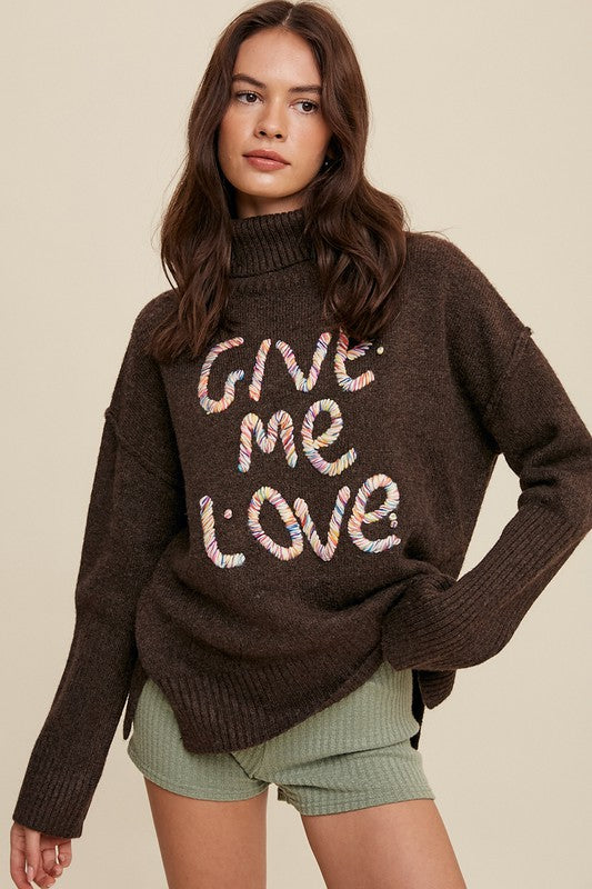 Give Me Love Stitched Mock Neck Sweater - 2 Color Options