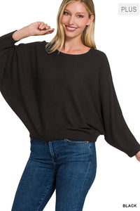 Plus Ribbed Batwing Long Sleeve Boat Neck Sweater - 5 Color Options