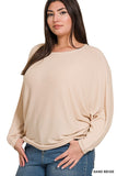 Plus Ribbed Batwing Long Sleeve Boat Neck Sweater - 5 Color Options