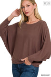 Plus Ribbed Batwing Long Sleeve Boat Neck Sweater - 5 Color Options