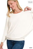 Plus Ribbed Batwing Long Sleeve Boat Neck Sweater - 5 Color Options