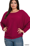 Plus Ribbed Batwing Long Sleeve Boat Neck Sweater - 5 Color Options