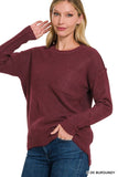 Melange Hi-Low hem Round Neck Sweater - Multiple Colors Available