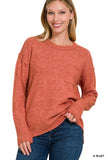 Melange Hi-Low hem Round Neck Sweater - Multiple Colors Available