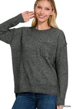 Melange Hi-Low hem Round Neck Sweater - Multiple Colors Available