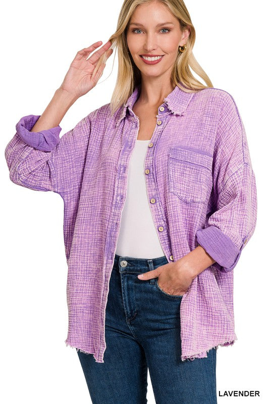 Washed Double Gauze Button Down Shirt - multiple color options