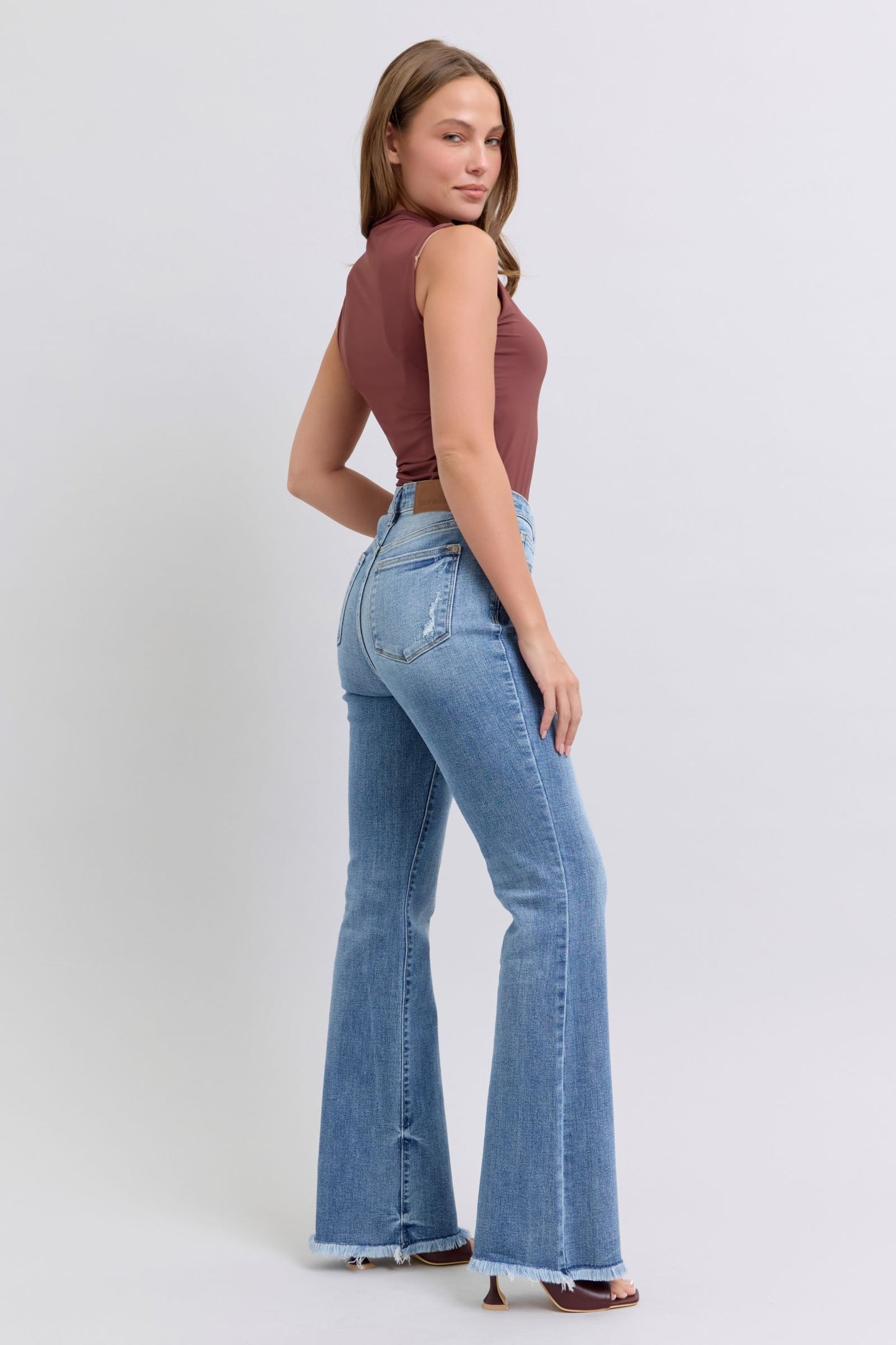 Raw Hem High Rise Bootcut Jeans