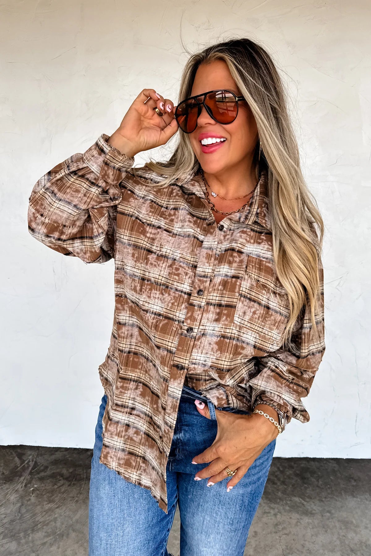 Preorder - Juniper Bleached Plaid Top