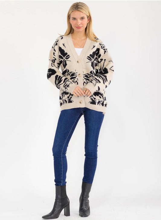 Button Up Multi Print Cardigan