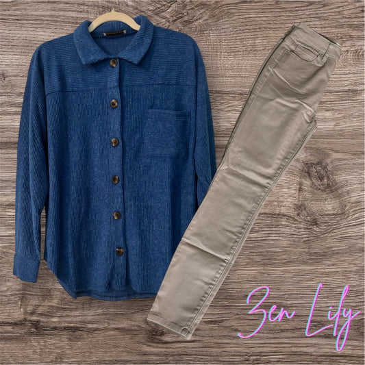 Brushed Ribbed Button Up Top