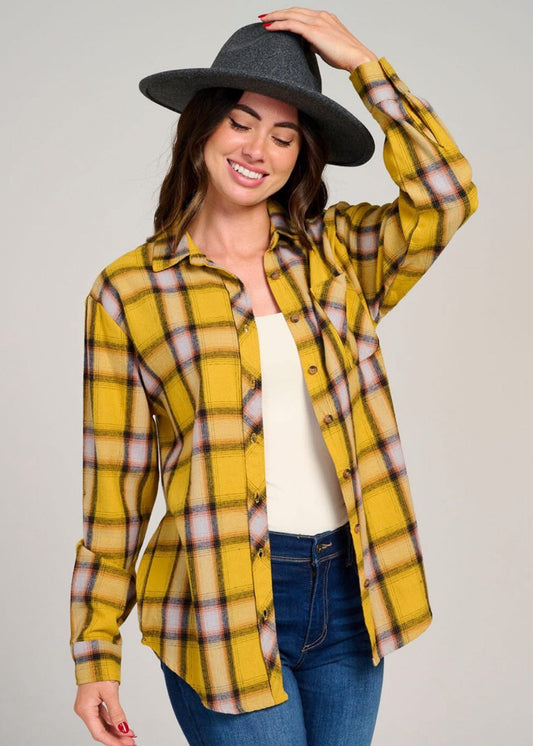 Yellow Plaid Flannel Top