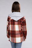 Plaid Drawstring Hooded Fleece Shacket - Multiple colors