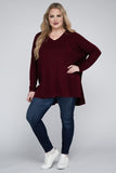 Plus Dolman Sleeve V-Neck Side Slit Hi-Low Hem Top - Multiple color options