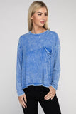 Washed Ribbed Dolman Sleeve Round Neck Top - 3 Color Options