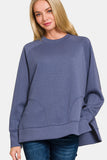 Scuba Round Neck Side Slit Sweatshirt in Blue Indigo