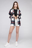 Plaid Drawstring Hooded Fleece Shacket - Multiple colors