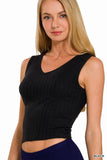 Ribbed Scoop Neck Cropped Sleeveless Top - 7 Color Options