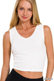 Ribbed Scoop Neck Cropped Sleeveless Top - 7 Color Options