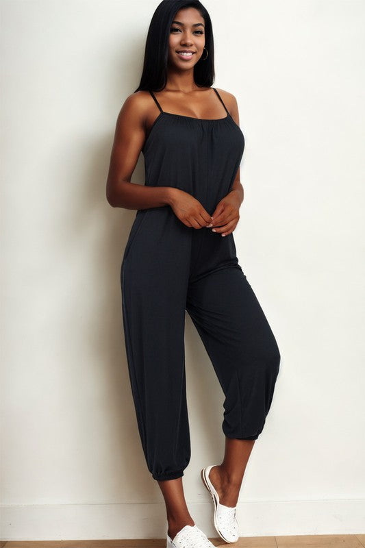 Spaghetti strap solid jumpsuit - multiple color options