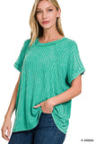 Ribbed Raglan Dolman Sleeve Boat-Neck Top - Multiple Color Options