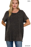 Ribbed Raglan Dolman Sleeve Boat-Neck Top - Multiple Color Options