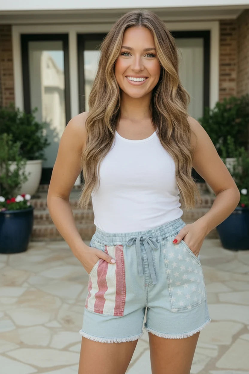 Stars & Stripes Elastic Waist Shorts