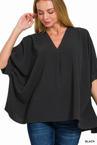 Woven Airflow V-Neck Puff Half Sleeve Top