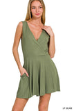 Surplice Neckline Sleeveless Romper - Multiple Colors