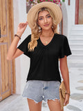 Ruched V-Neck Short Sleeve Top - Multiple color options