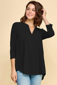 3/4 Sleeve Notched Neckline Top