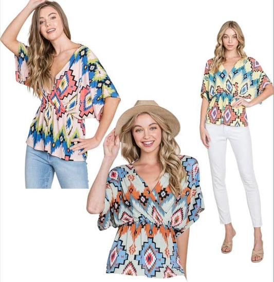 Faux Wrap Aztec Top